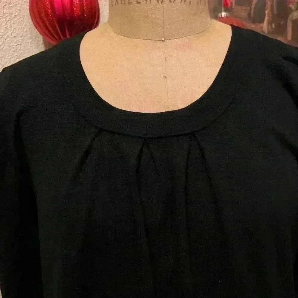 Cable & Gauge Black Knit Round Neck Ruched 3/4 Sleeves Mini Dress Size L - Picture 2 of 11
